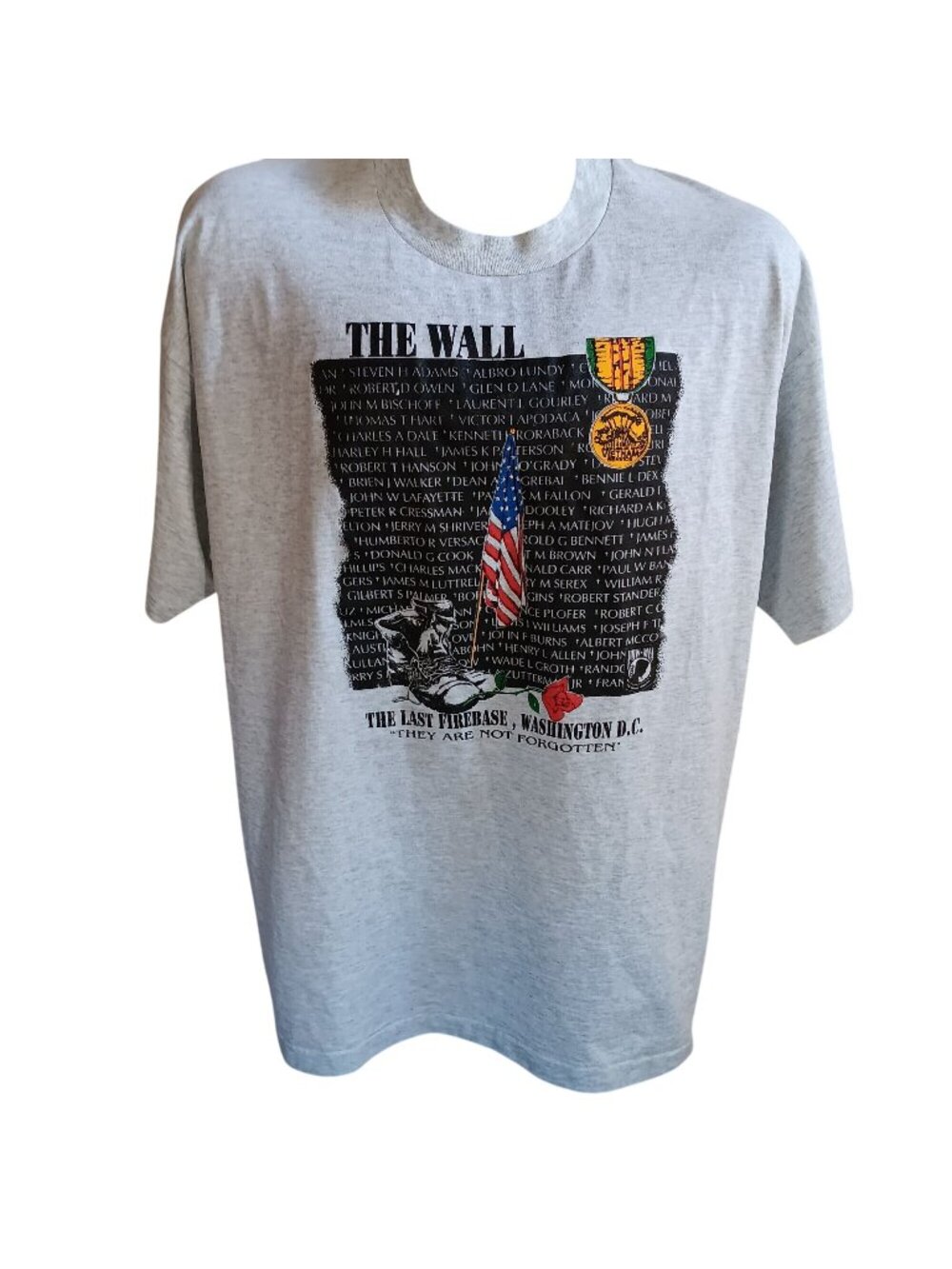 VIETNAM WALL MEMORIAL Single Stitch T-shirt XXL Vintage 1990s Mens GRAY USA